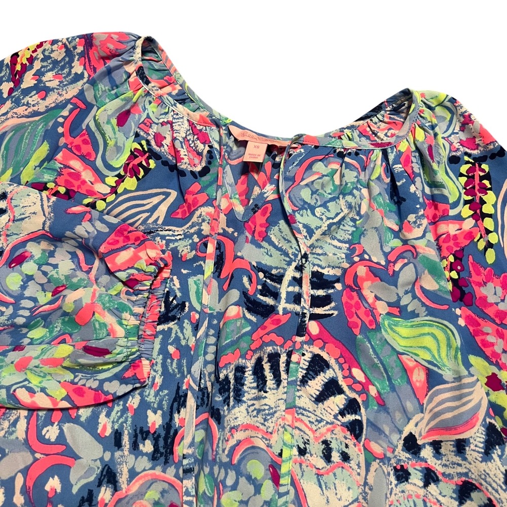Lilly Pulitzer Women's Pink Blue Green Floral Print‎ Beachy Blouse Top Size XS
